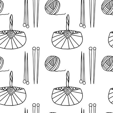 Knit spoke basket needlework doodle pattern vector