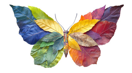 Butterfly made of Colorful Leaves. Generative AI Leaves Art