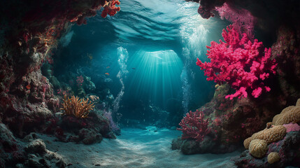 Fototapeta premium The Blue Sea’s Coral Flowers, An Exotic Marine Adventure with wallpaper background