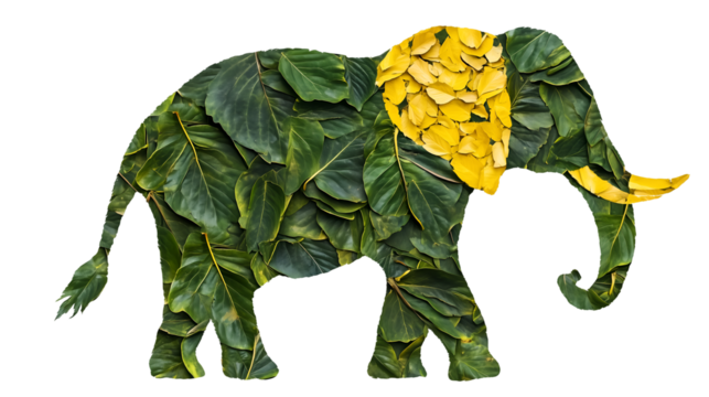 Elephant made up of leaves/ Leaf Art