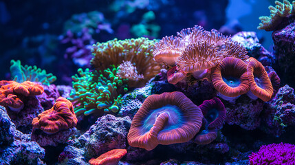 Obraz premium An Ocean Full of Coral Flowers and Exotic Marine Life with wallpaper background