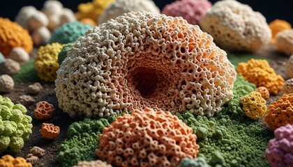 A 3D model of a porous hybrid composite showcasing its adaptability for various applications in biodegradable technology, Generative AI