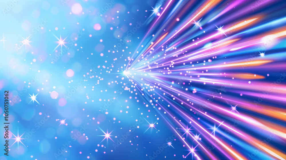 Aufkleber light rays streaming through a vibrant blue background with sparkling particles and colorful streaks