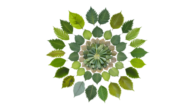 Leaves Art Mandala. Generative AI, HD Transparent PNG 