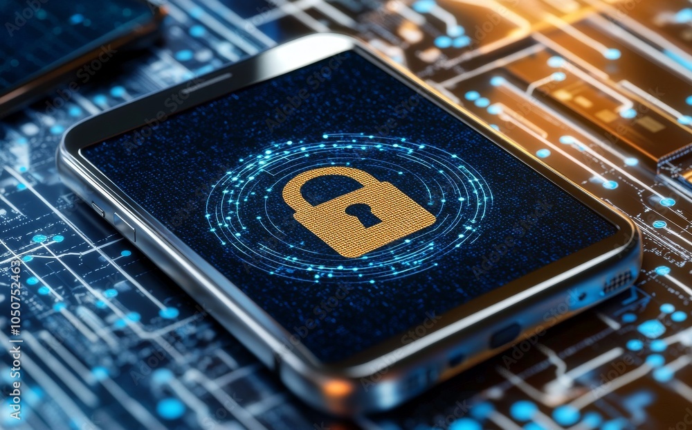 Aufkleber the concept of cloud security and data protection, featuring icons of mobile devices, digital padloc