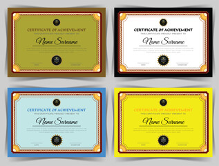 Education Certificate of Achievement Template Design, 4 Color Bundles