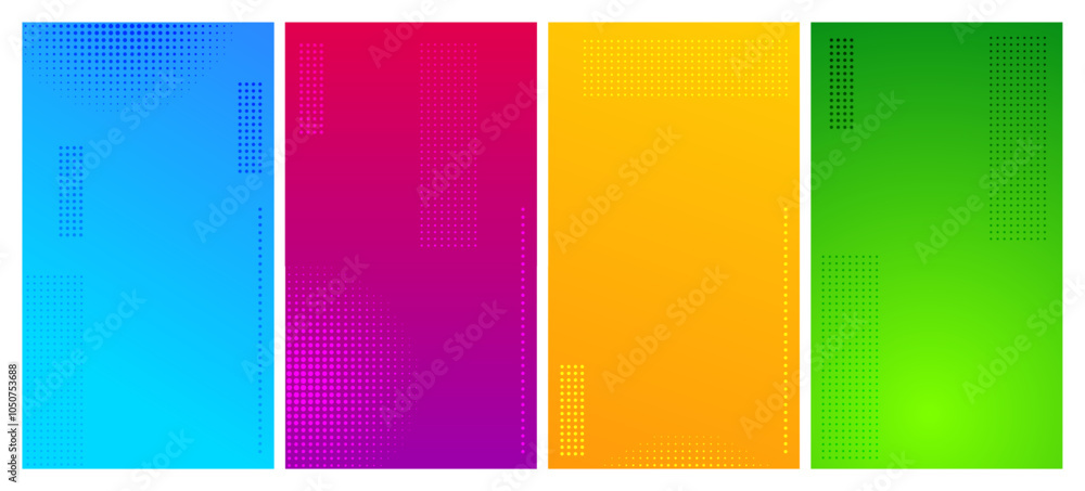 Poster set of abstract gradient geometric backgrounds with dots