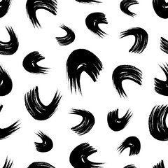 Seamless pattern with black wavy grunge brush strokes