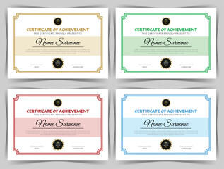 Education Certificate of Achievement Template Design, 4 Color Bundles