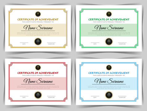 Education Certificate of Achievement Template Design, 4 Color Bundles