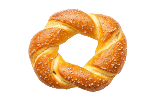 Freshly baked sweet pretzel with coarse salt.