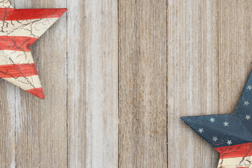 Retro USA red, white and blue stars on wood background