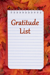 Gratitude List on a spiral notebook with fall leaves for your autumn list