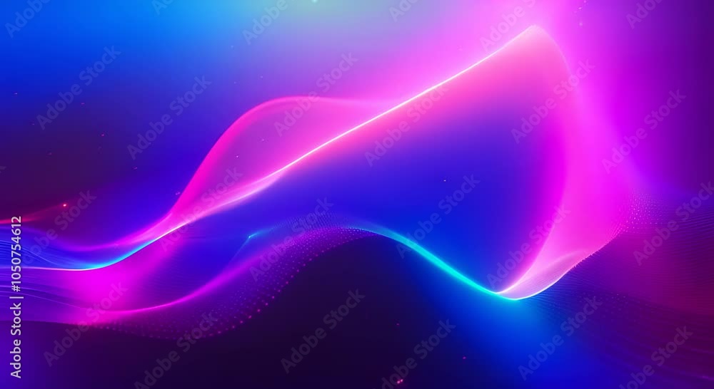 Poster abstract digital wave from glowing neon blue dots and lines futuristic data flow and advanced techno
