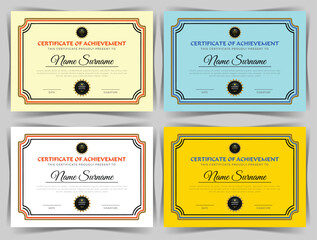 Education Certificate of Achievement Template Design, 4 Color Bundles