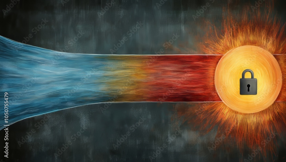 Poster digital illustration depicting an abstract representation of the sun's laser beams passing through t