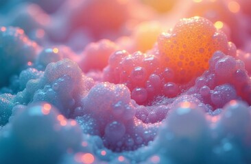 Background of colorful soap bubbles and foam, space for text