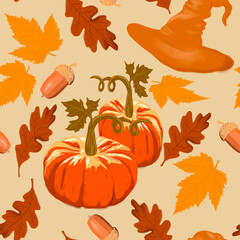 autumn leaves and pumpkins