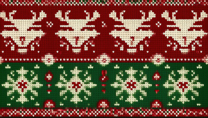A classic Christmas Fair Isle pattern featuring reindeer, snowflakes, and geometric shapes, embodying the warmth and charm of festive winter traditions.