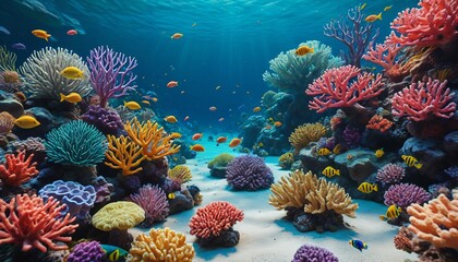 Obraz premium An enchanting underwater garden made from soft clay, showcasing colorful fish, vibrant corals, and gentle waves creating a serene aquatic atmosphere, Generative AI