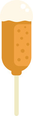 Corn dog dipped in batter on a stick with mustard topping icon in flat style for any design