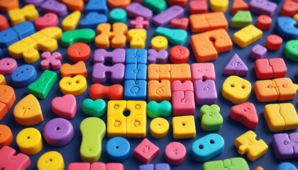 Naklejka premium A playful puzzle crafted from colorful plasticine, featuring fun shapes and characters that engage children and promote creativity through interactive play, Generative AI