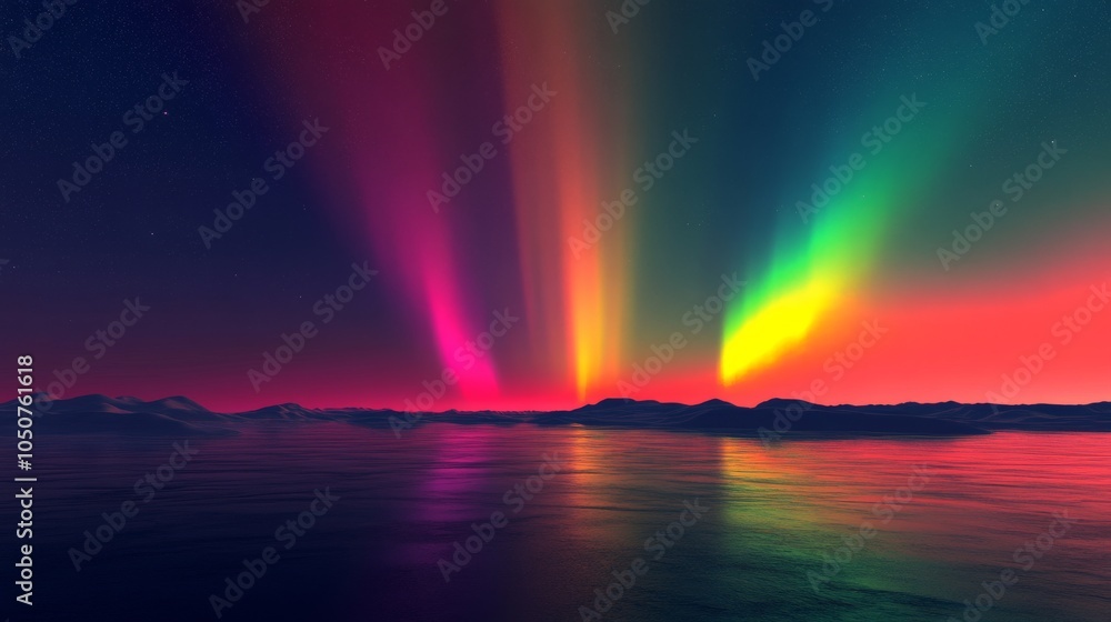 Aufkleber a dramatic visual of a multi-colored aurora borealis illuminating a dark, clear night sky, symbolizi