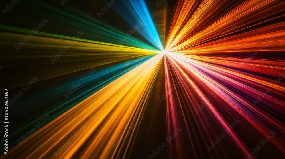 Poster a dramatic visual of different colored lights converging into a single, bright beam, highlighting ho