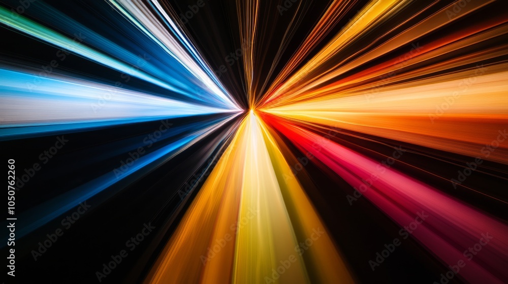 Poster a dramatic visual of different colored lights converging into a single, bright beam, highlighting ho