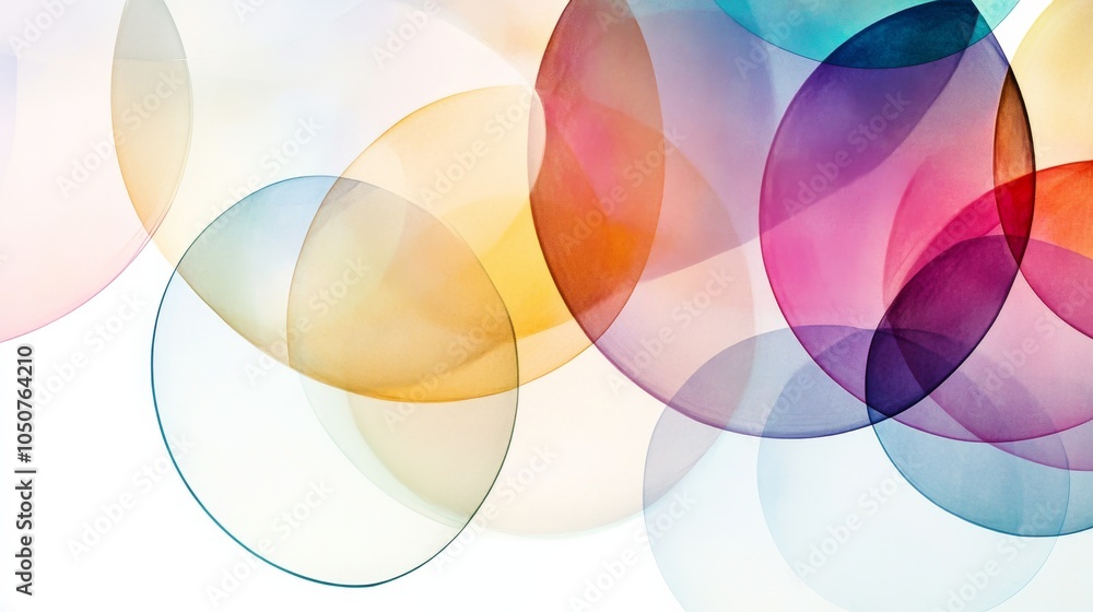 Aufkleber a dynamic composition of overlapping transparent circles in various hues against a plain white backd