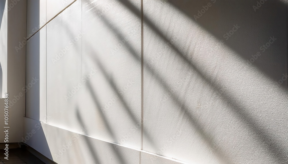 Poster minimalist textured white wall with diagonal sunlight and shadows. perfect for backgrounds, web bann