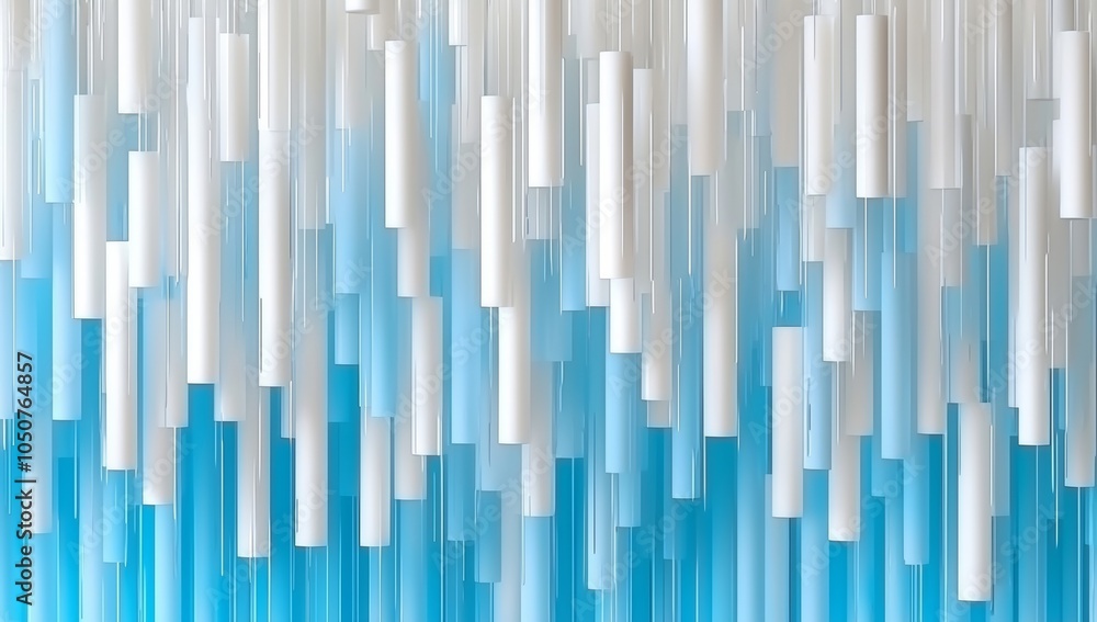 Aufkleber blue and white background with glass vertical columns and curved chevron lines stacked in abstract g