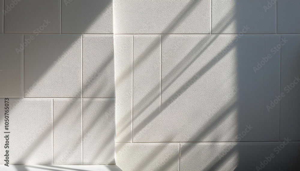 Poster minimalist textured white wall with diagonal sunlight and shadows. perfect for backgrounds, web bann
