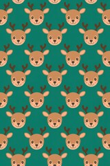 Playful Cartoon Reindeer Pattern Teal Background - Festive Christmas Design Holiday Merchandise, Wrapping Paper, Seasonal Decor