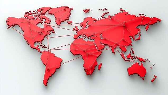 Digital Map of the World with Glowing Connections Between Cities, Representing the Global Network and Connectivity