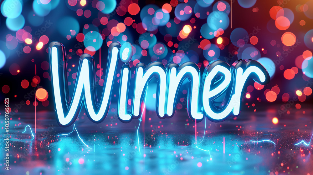 Poster winner text with colorful background and bokeh effects celebrating achievement in a vibrant setting