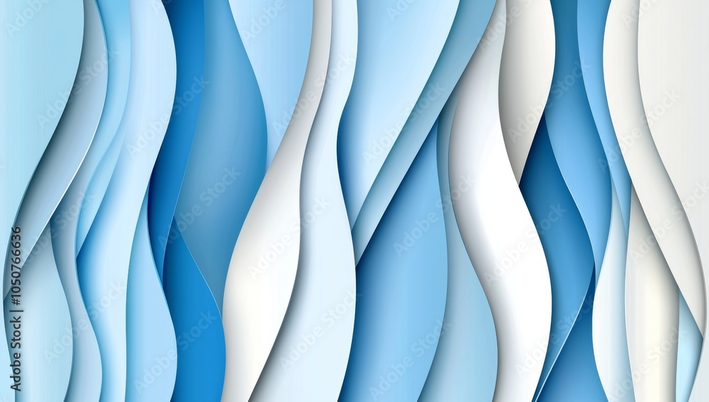 Aufkleber blue and white background with glass vertical columns and curved chevron lines stacked in abstract g