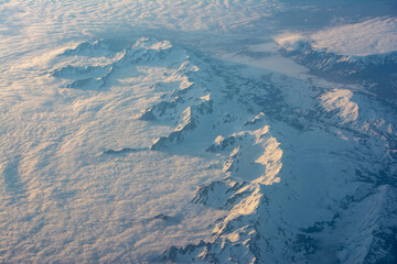 Fototapeta premium aerial view of mountains in winter