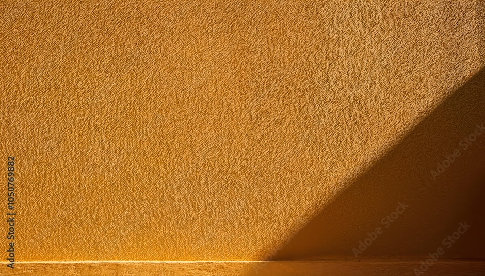 Poster warm golden wall with diagonal sunlight and shadows, minimalist textured background for design and m
