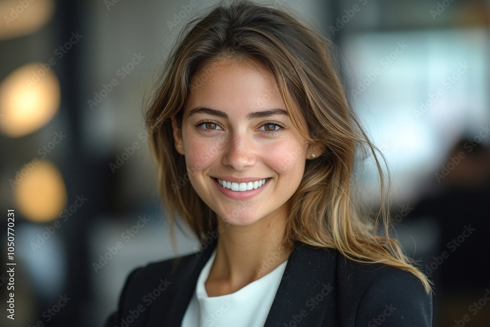 Wall mural smiling businesswoman in office, generative ai