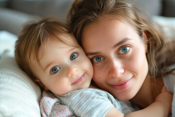 Mother and baby bonding at home: heartwarming family lifestyle moment