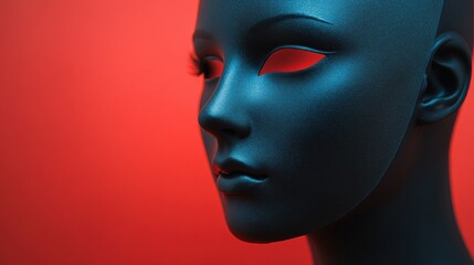 Mysterious Black Mannequin Against Red Background