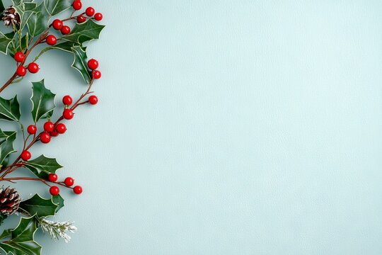 Top view of Christmas Holly Layflat composition for bloggers, magazines, social media, and artists.