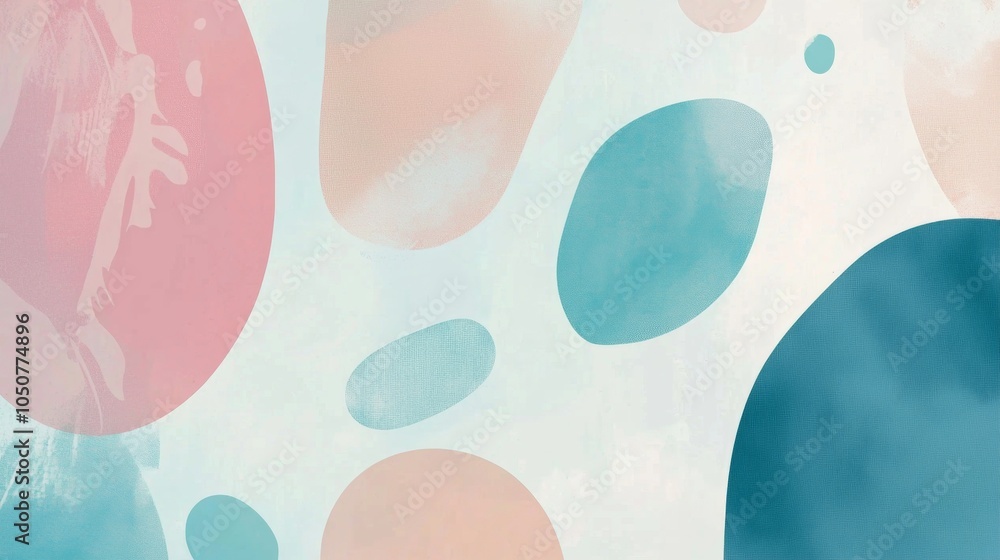 Poster pastel pink and turquoise rounded shapes create a soothing and modern abstract composition on a text