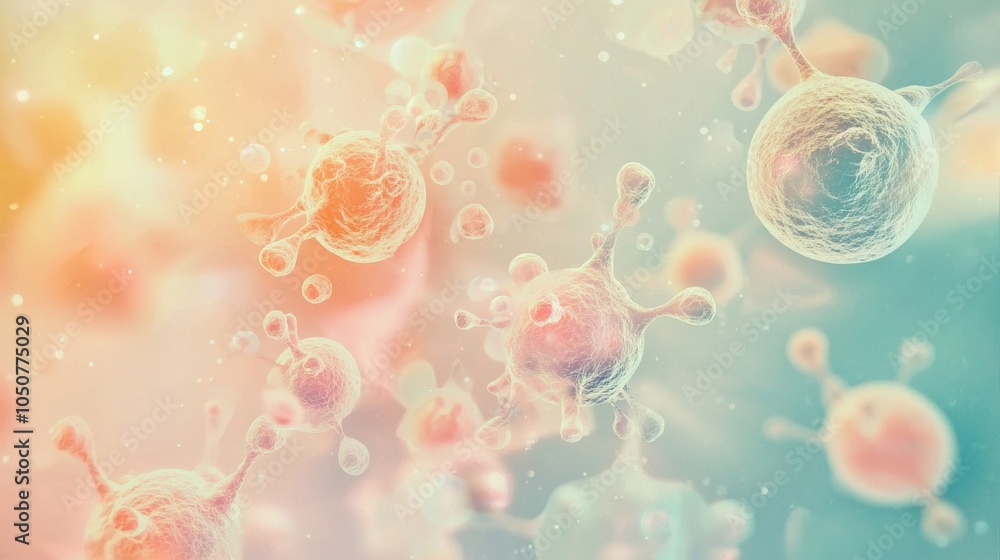 Aufkleber microscopic view of virus cells floating in pastel colors background, creating a beautiful and intri