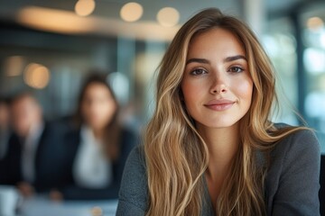 Fototapeta premium Business woman having a phone call in an office, Generative AI