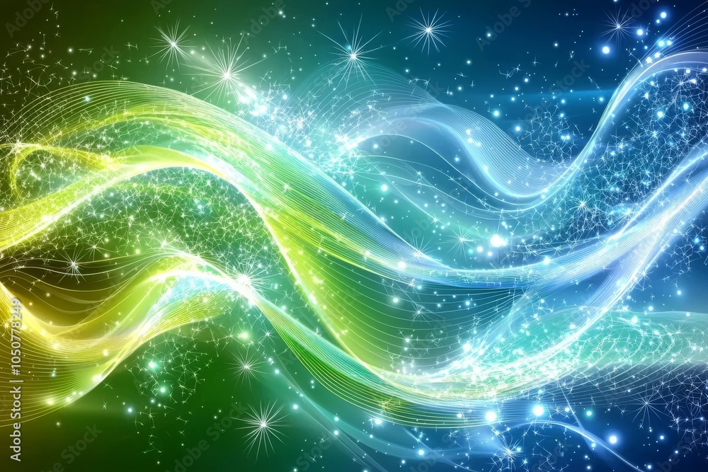 Aufkleber this abstract futuristic background features high-speed green and blue neon wave lines surrounded by