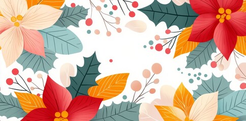 Fototapeta premium A seamless pattern of winter plants. Christmas decoration with poinsettias.