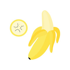 Illustration of a peeled banana with banana slice, showing details of texture and seeds.