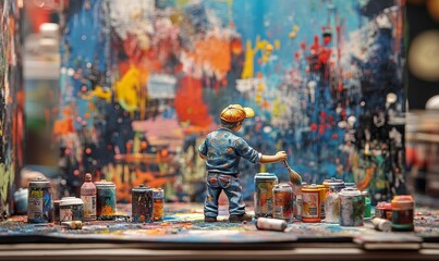 Obraz premium Artist miniature painting with colorful paints.